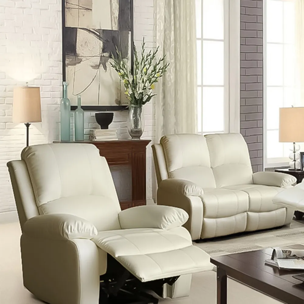 Brooklyn 6-Seater Recliner Sofa Set - White, Bonded Leather