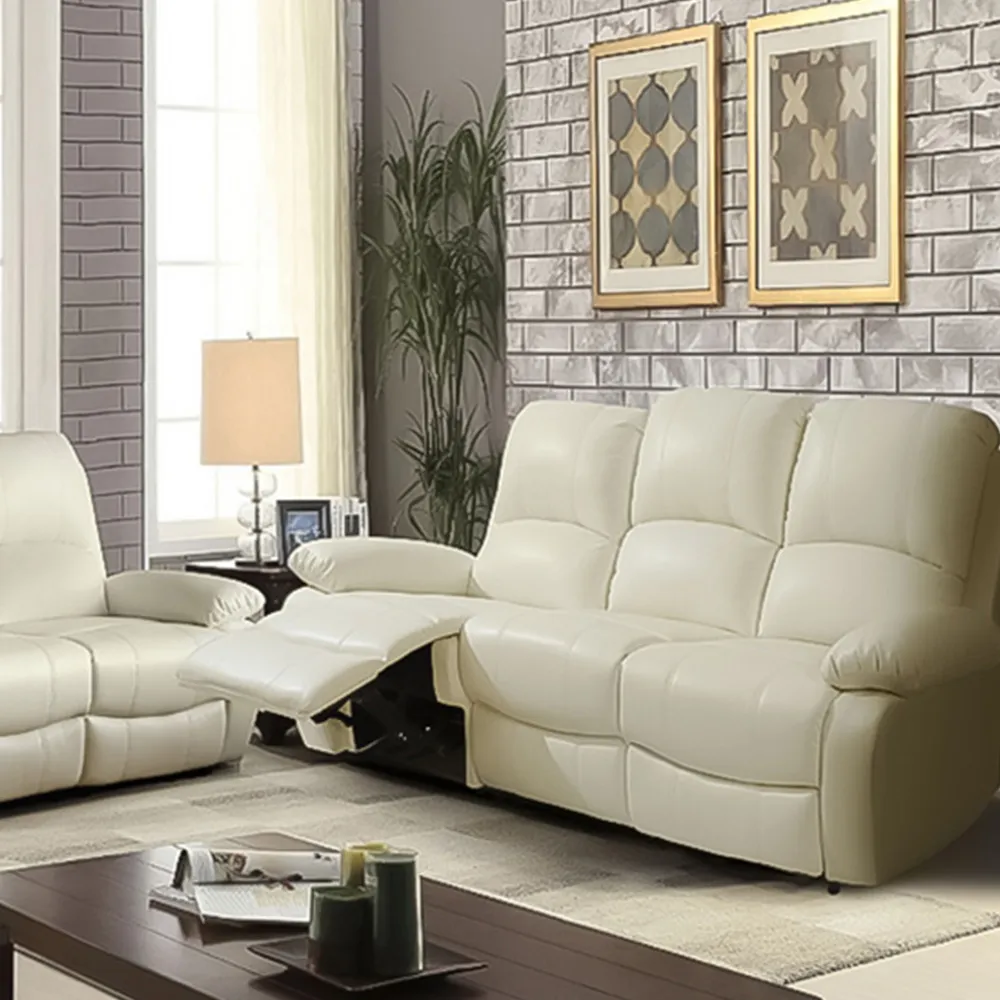 Brooklyn 6-Seater Recliner Sofa Set - White, Bonded Leather