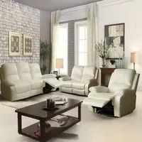 Brooklyn 6-Seater Recliner Sofa Set - White, Bonded Leather