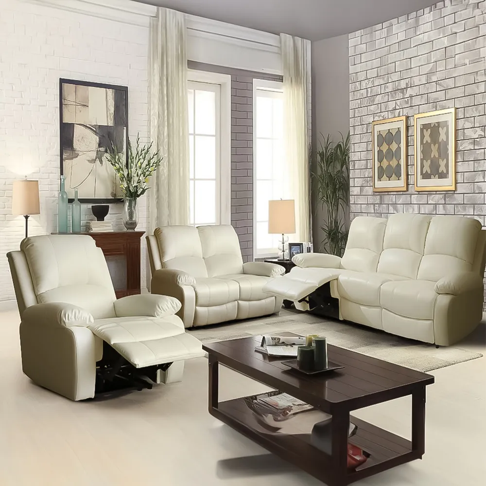 Brooklyn 6-Seater Recliner Sofa Set - White, Bonded Leather