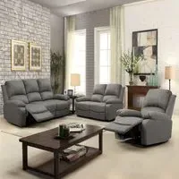 Brooklyn 6-Seater Reclining Sofa Set - Light Grey, Fabric