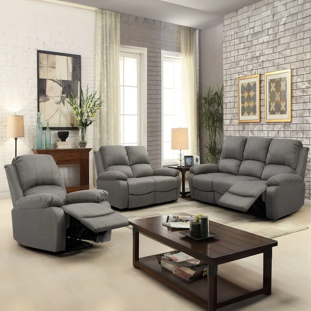 Brooklyn 6-Seater Reclining Sofa Set - Light Grey, Fabric image