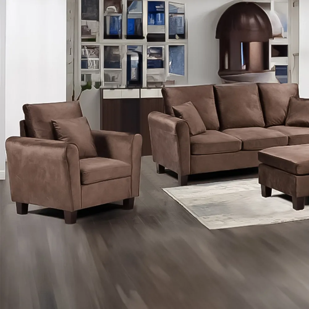 Brooklyn 6-Seater Sofa Set - Brown, Brushed Velvet