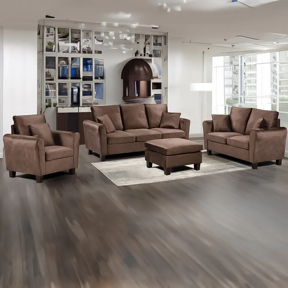 Brooklyn 6-Seater Sofa Set - Brown, Brushed Velvet