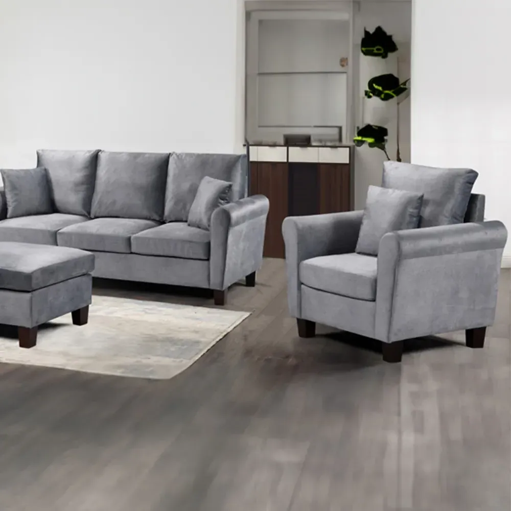Brooklyn 6-Seater Sofa Set - Grey, Brushed Velvet