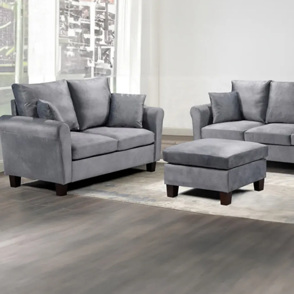 Brooklyn 6-Seater Sofa Set - Grey, Brushed Velvet