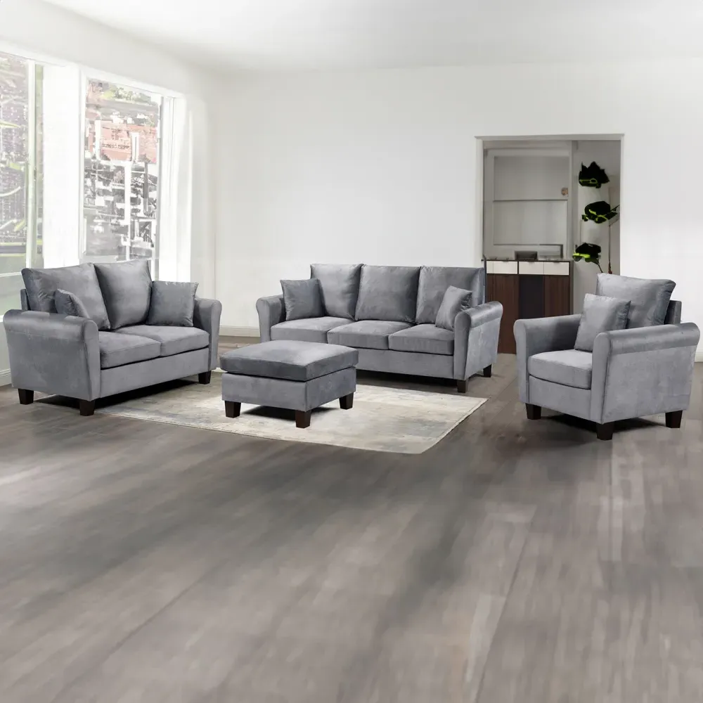 Brooklyn 6-Seater Sofa Set - Grey, Brushed Velvet