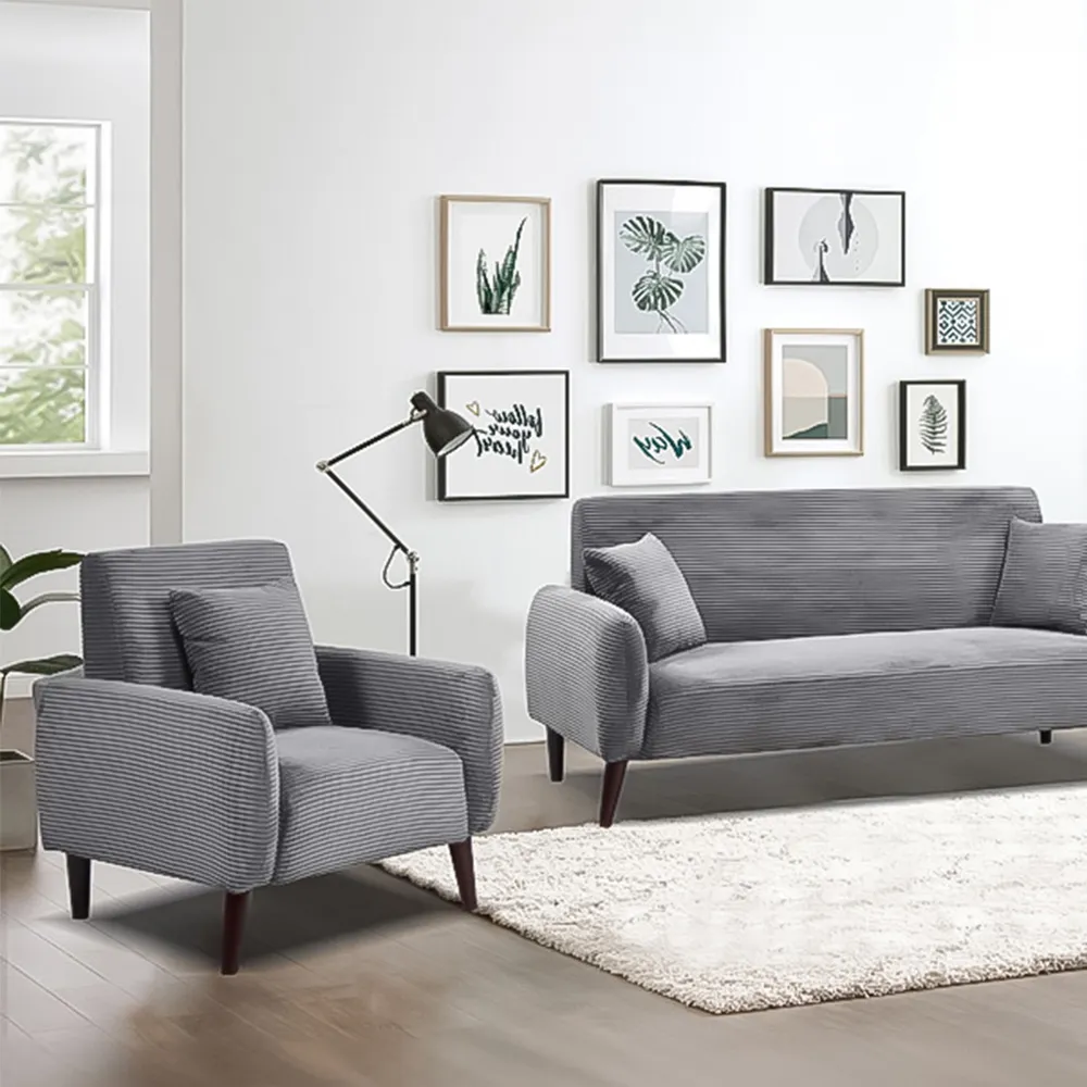 Brooklyn 6-Seater Sofa Set - Grey, Jumbo Cord