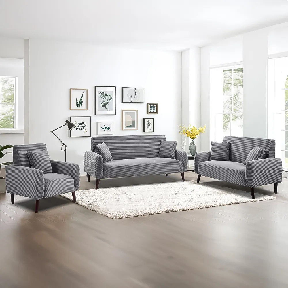 Brooklyn 6-Seater Sofa Set - Grey, Jumbo Cord