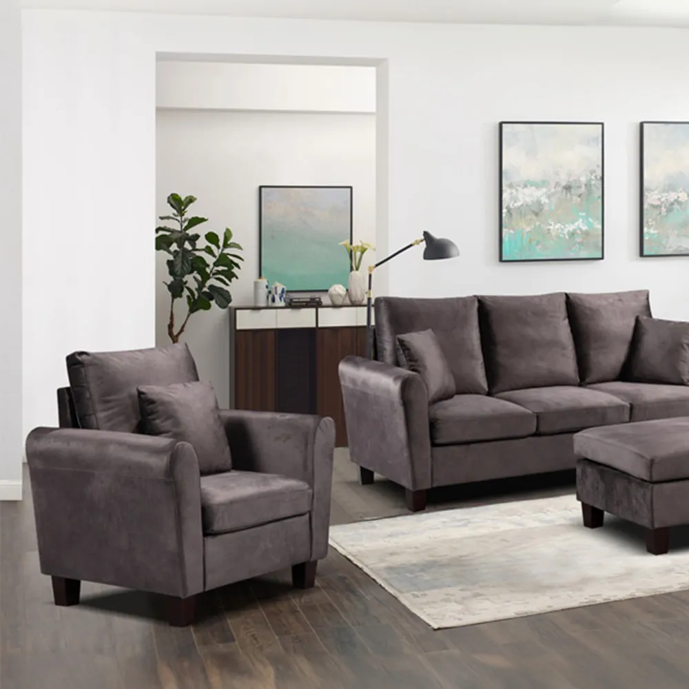 Brooklyn 6-Seater Sofa Set - Mottled Mink, Brushed Velvet