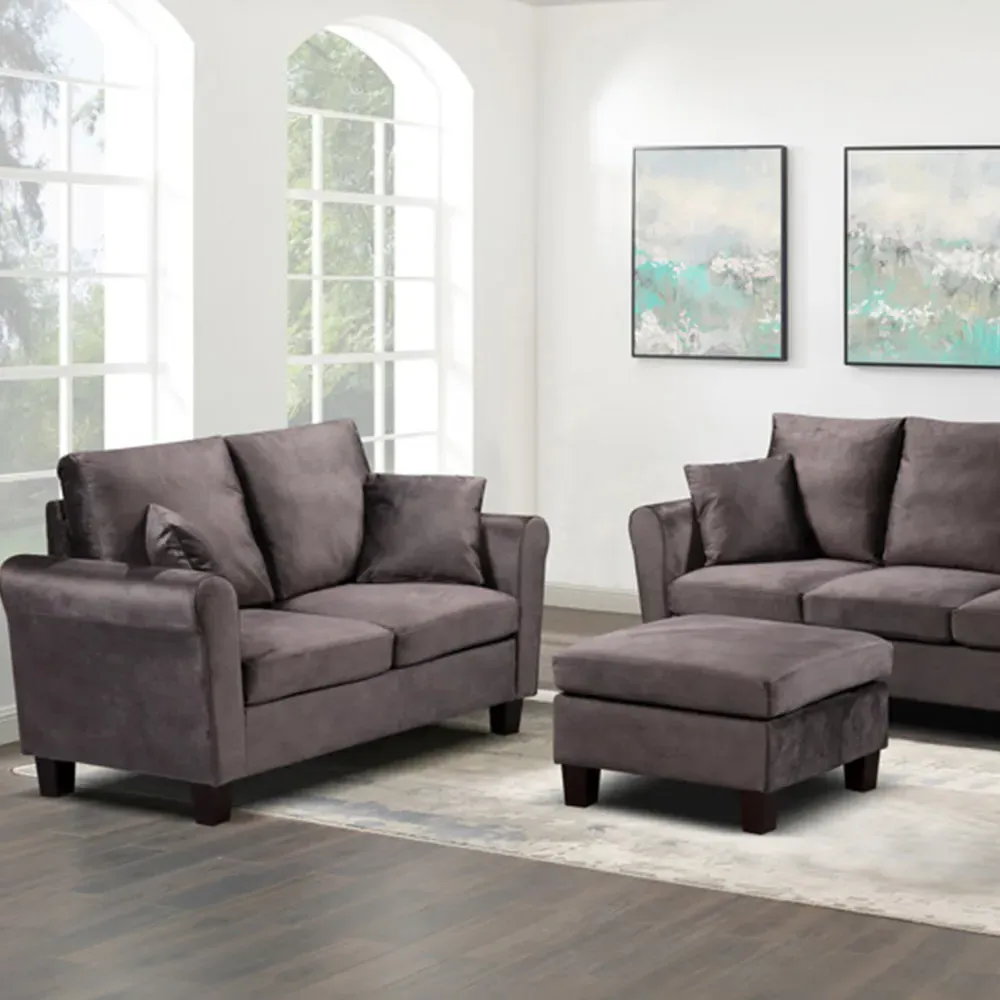 Brooklyn 6-Seater Sofa Set - Mottled Mink, Brushed Velvet