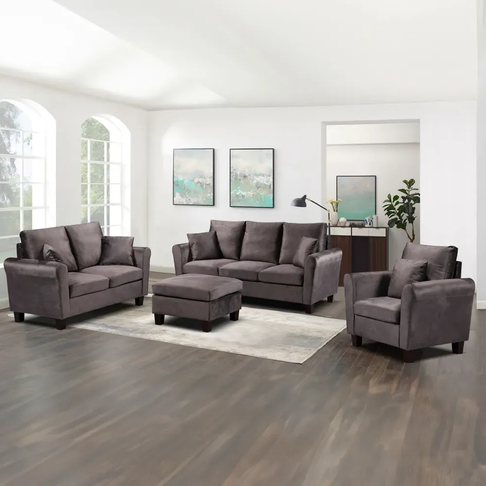 Brooklyn 6-Seater Sofa Set - Mottled Mink, Brushed Velvet