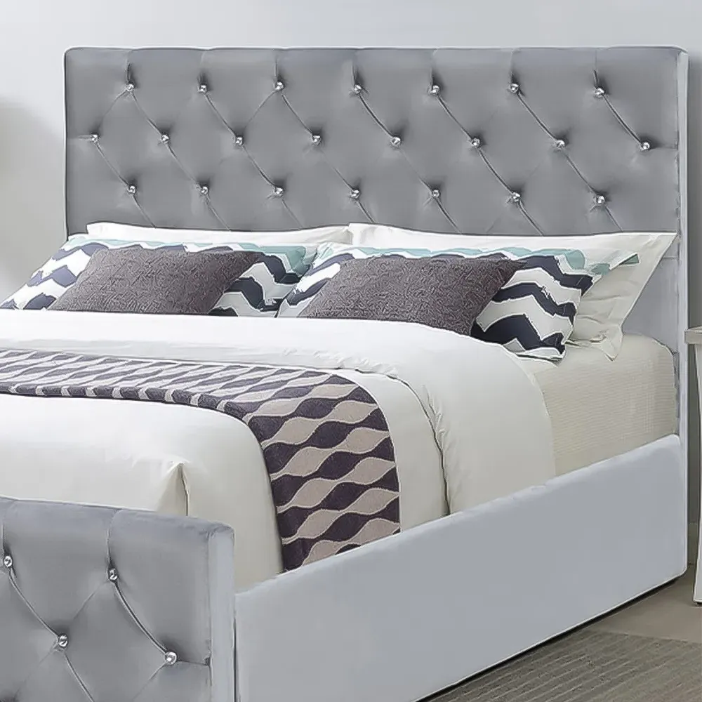 Brooklyn Chesterfield Double Ottoman Bed with Storage - Grey, Velvet