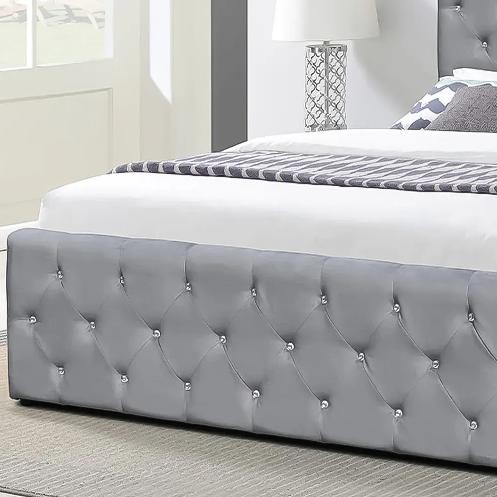 Brooklyn Chesterfield Double Ottoman Bed with Storage - Grey, Velvet