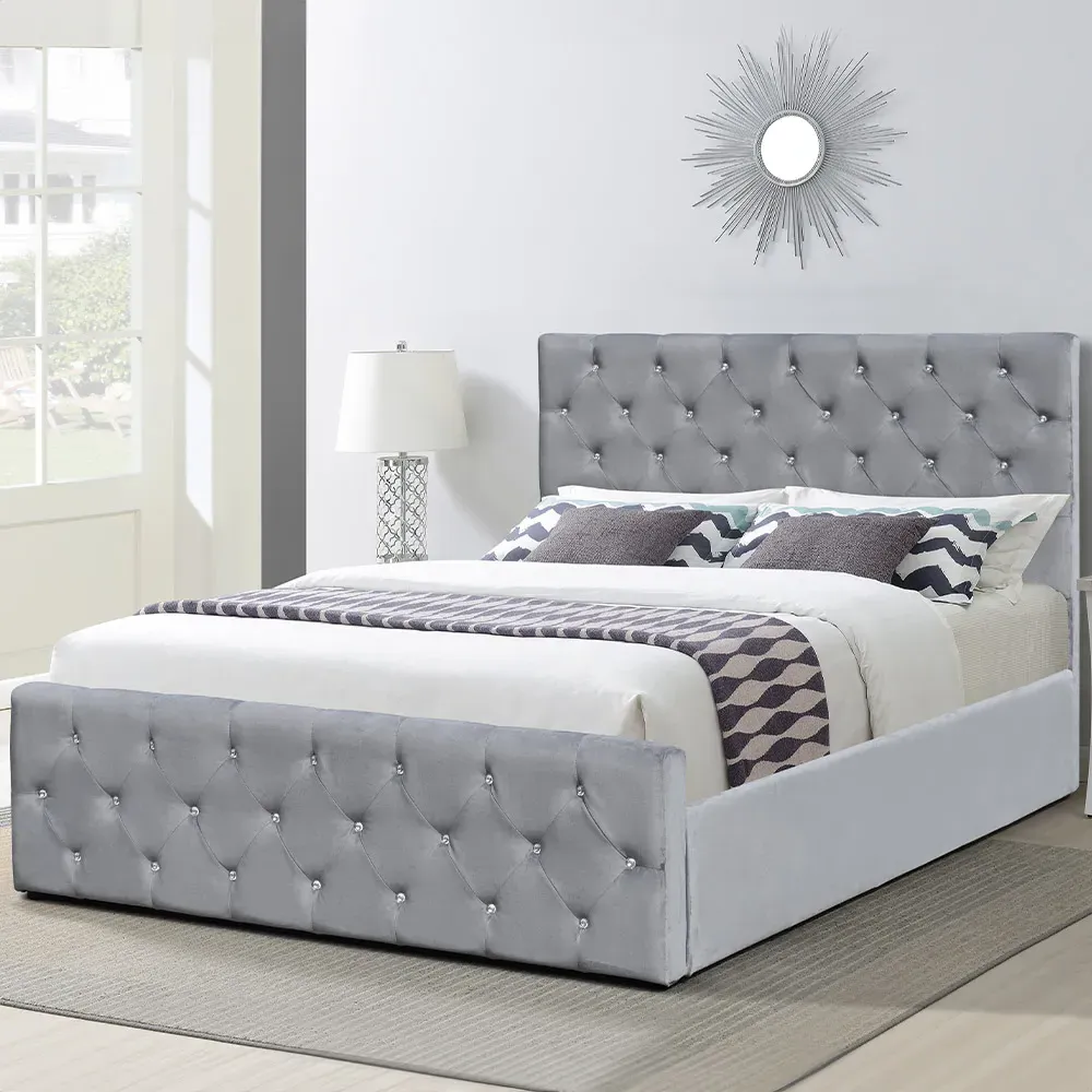 Brooklyn Chesterfield Double Ottoman Bed with Storage - Grey, Velvet image