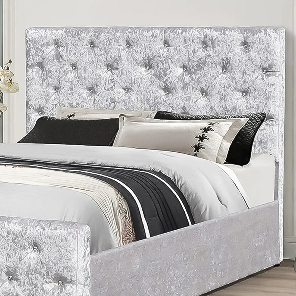 Brooklyn Chesterfield Double Ottoman Bed with Storage - Silver, Velvet