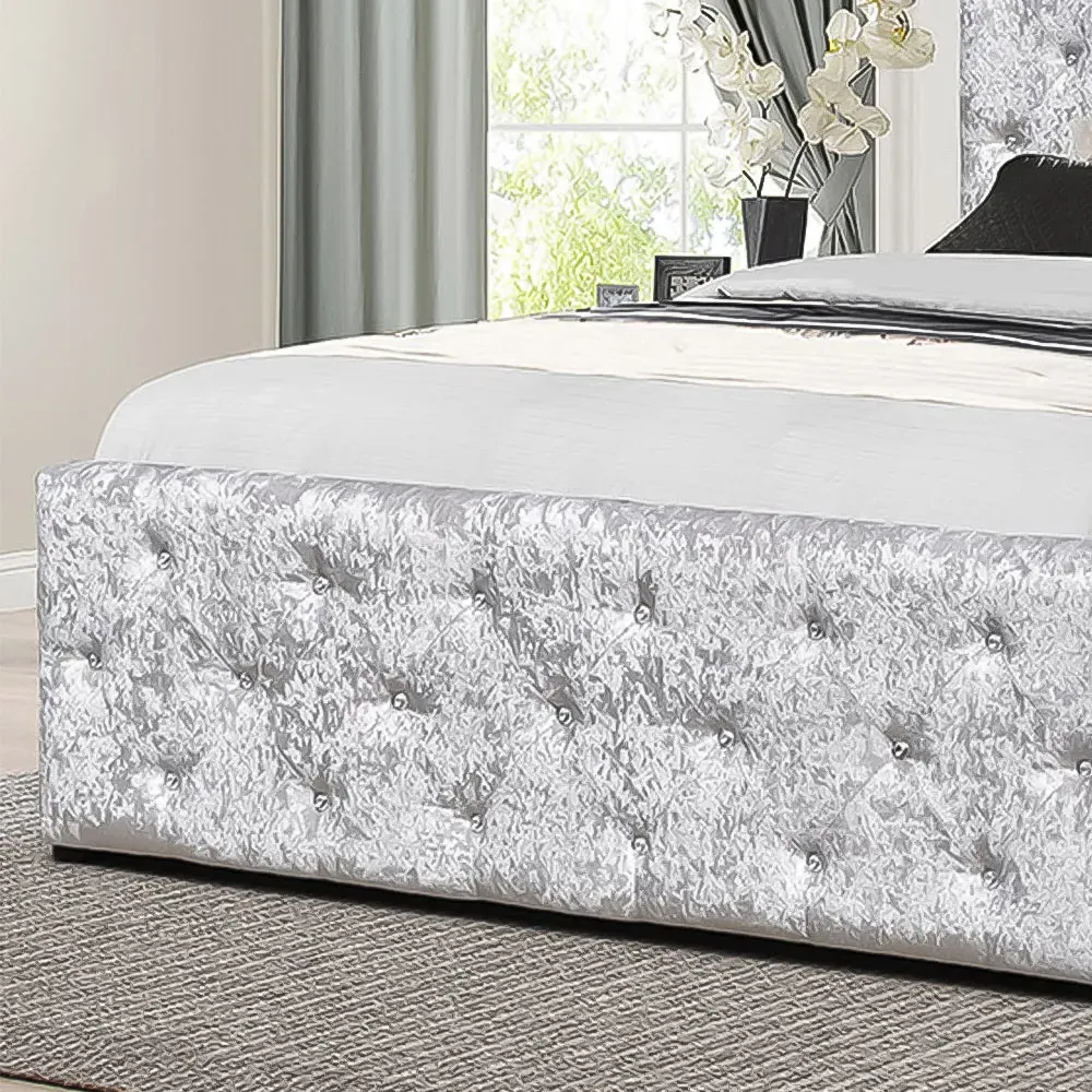 Brooklyn Chesterfield Double Ottoman Bed with Storage - Silver, Velvet