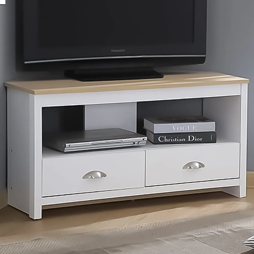 Brooklyn Corner TV Unit with Storage - White, Oak