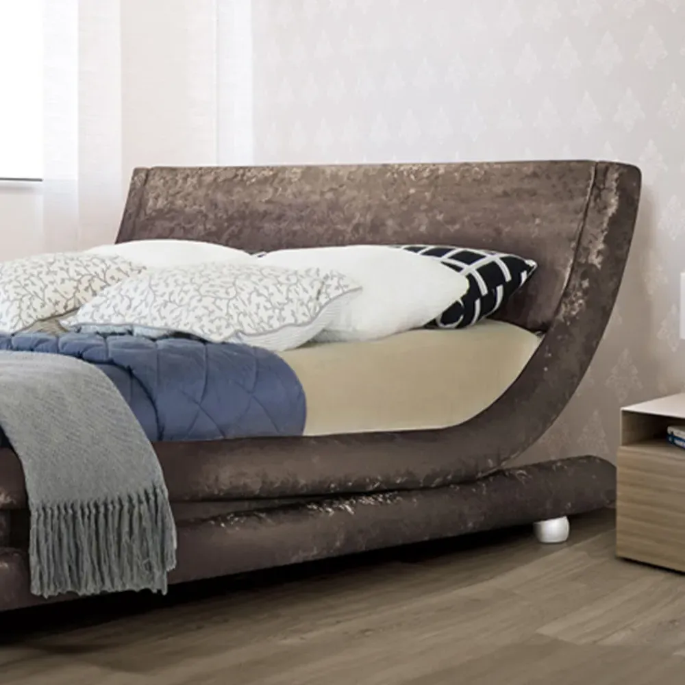 Brooklyn Curved Double Bed Frame - Brown, Velvet