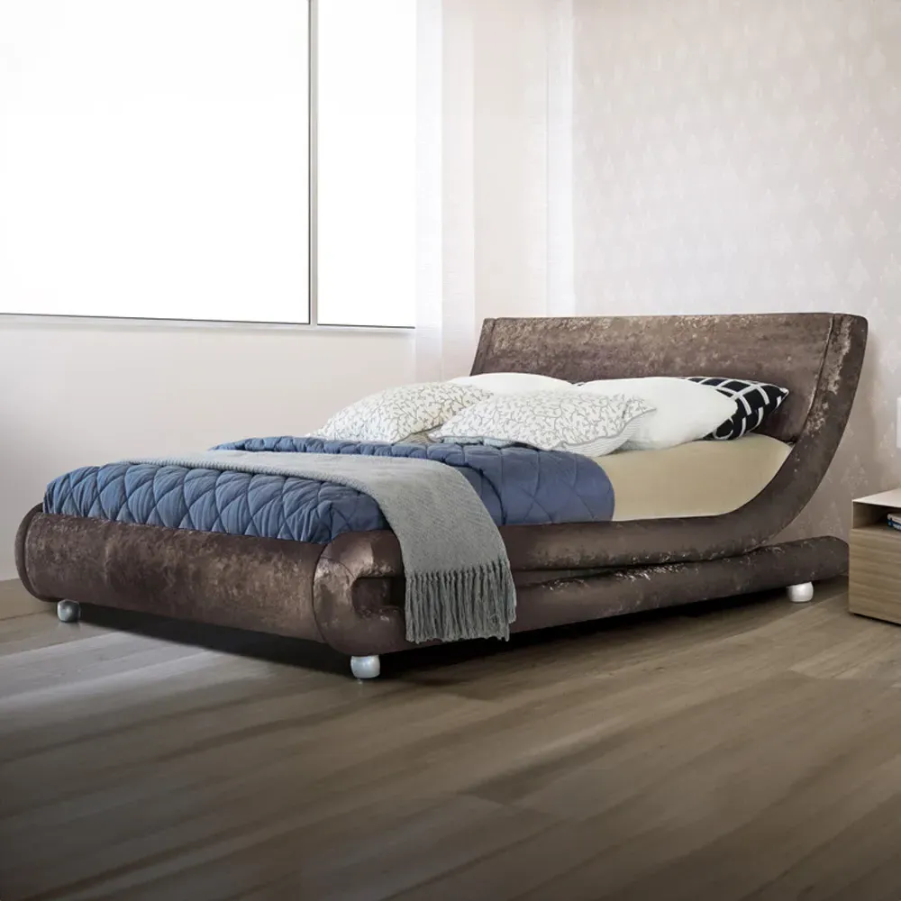 Brooklyn Curved Double Bed Frame - Brown, Velvet