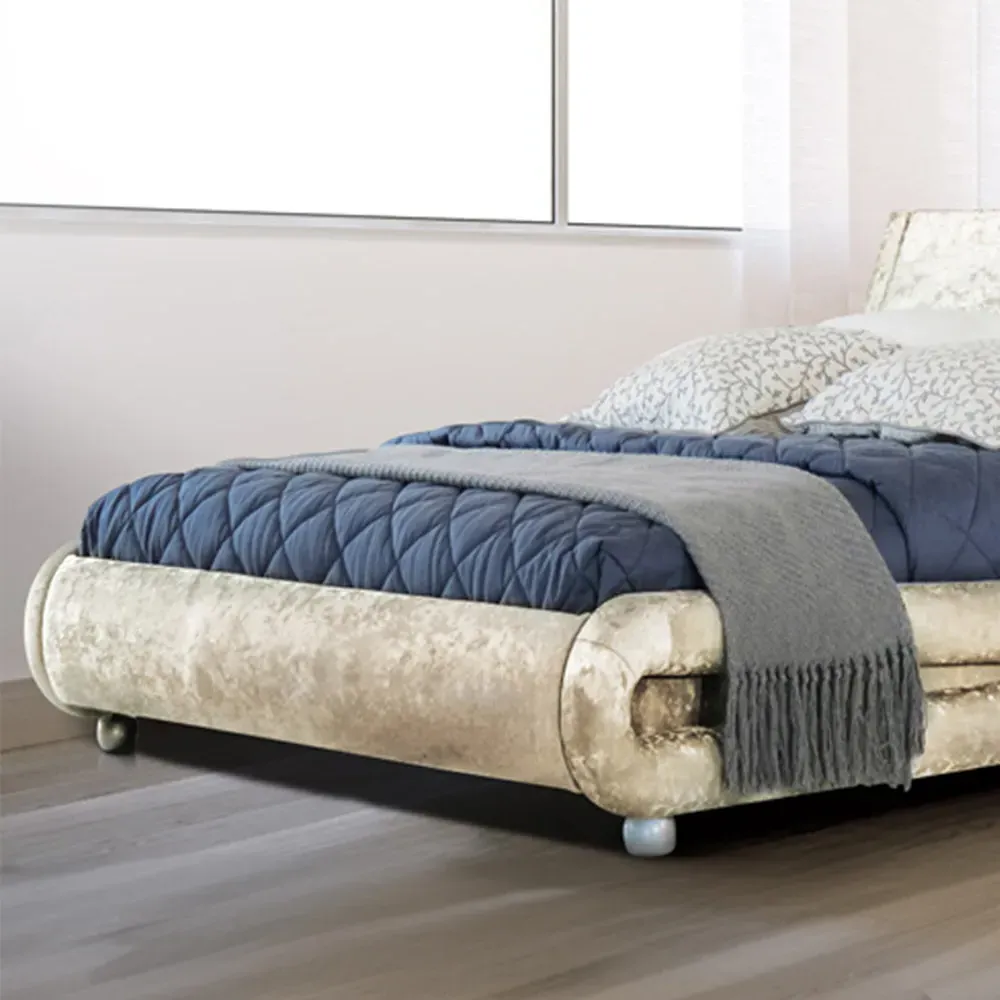 Brooklyn Curved Double Bed Frame - Cream, Velvet