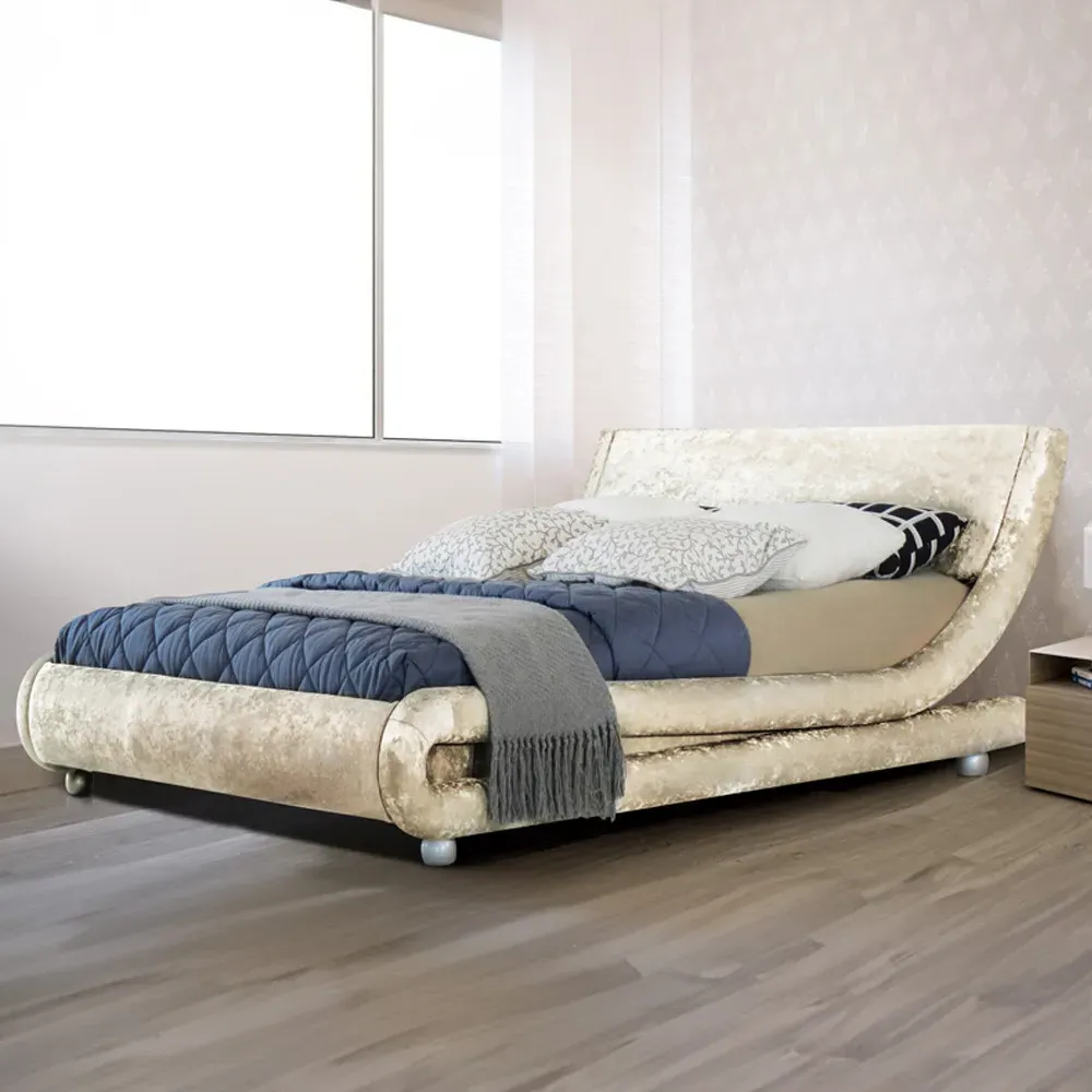 Brooklyn Curved Double Bed Frame - Cream, Velvet
