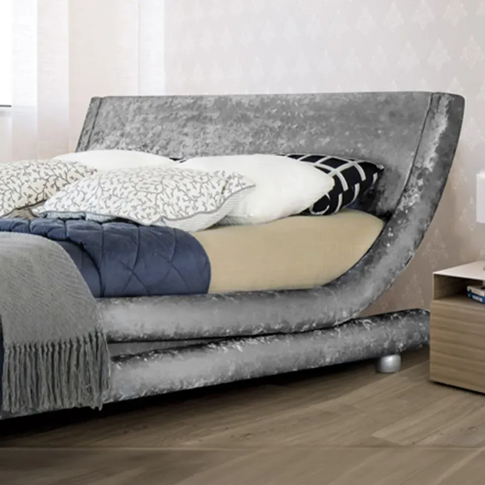Brooklyn Curved Double Bed Frame - Silver, Velvet