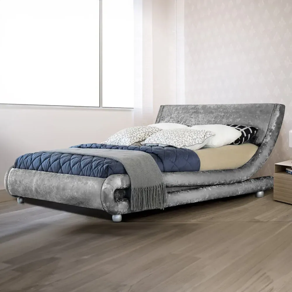 Brooklyn Curved Double Bed Frame - Silver, Velvet