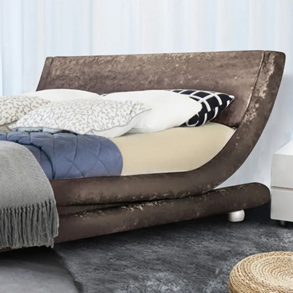 Brooklyn Curved King Size Bed Frame - Brown, Velvet