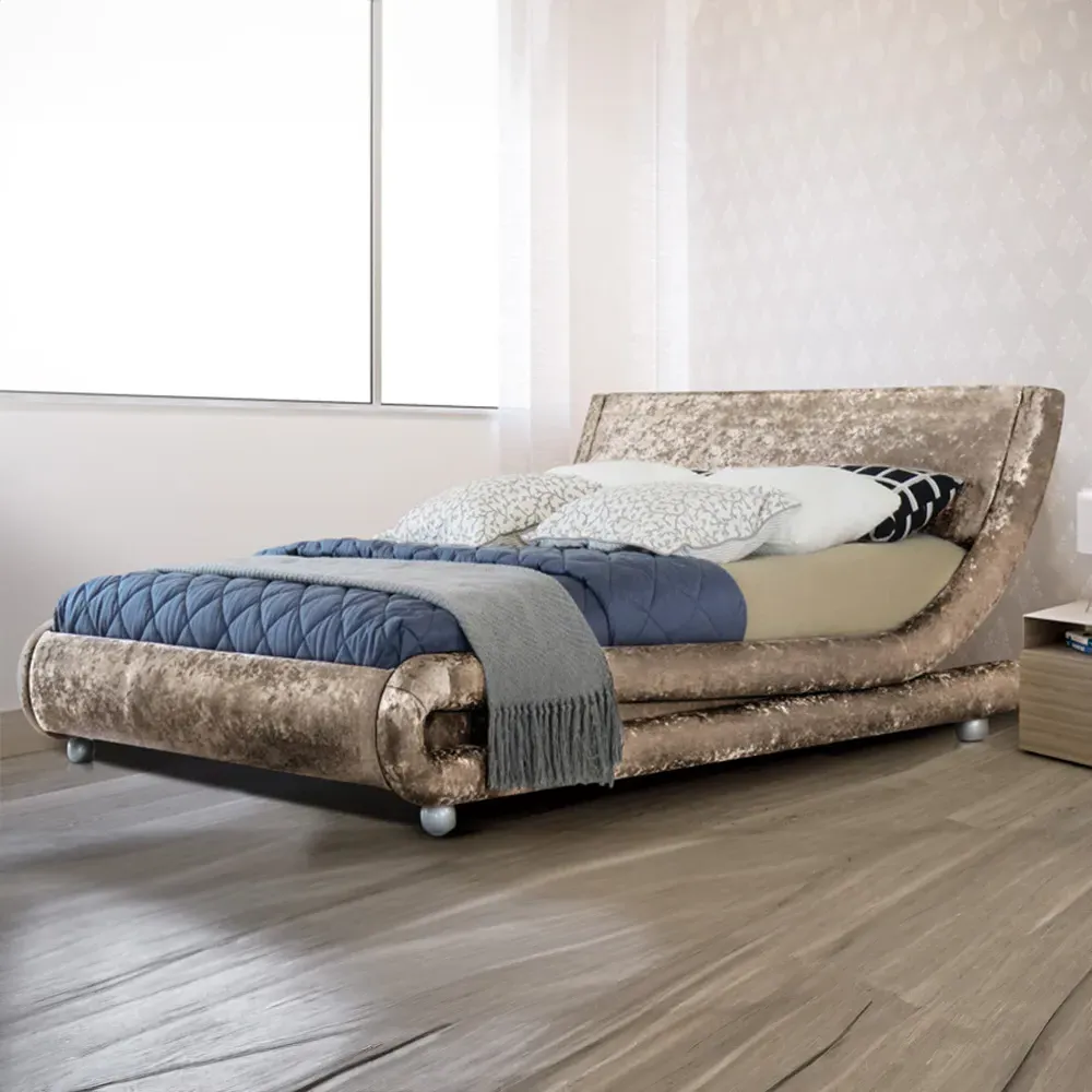 Brooklyn Curved King Size Bed Frame - Brown, Velvet