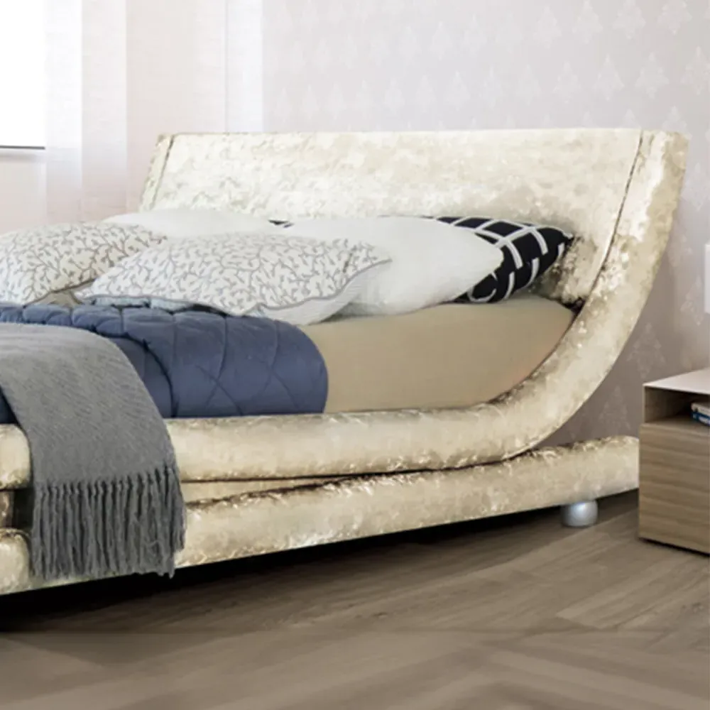 Brooklyn Curved King Size Bed Frame - Cream, Velvet