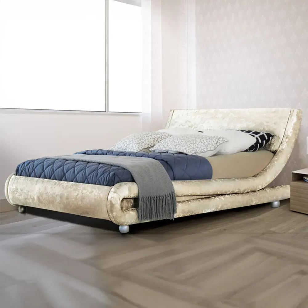 Brooklyn Curved King Size Bed Frame - Cream, Velvet