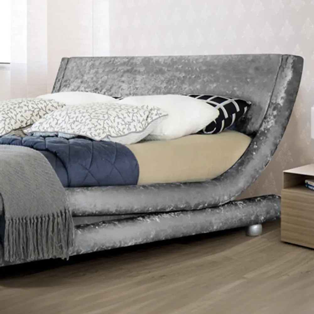 Brooklyn Curved King Size Bed Frame - Silver, Velvet