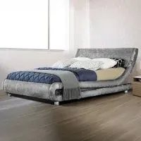 Brooklyn Curved King Size Bed Frame - Silver, Velvet