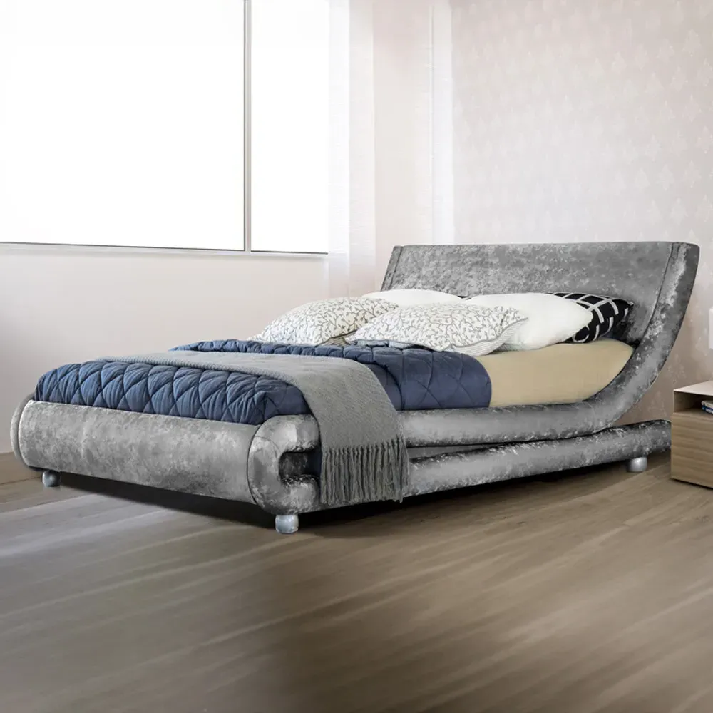 Brooklyn Curved King Size Bed Frame - Silver, Velvet