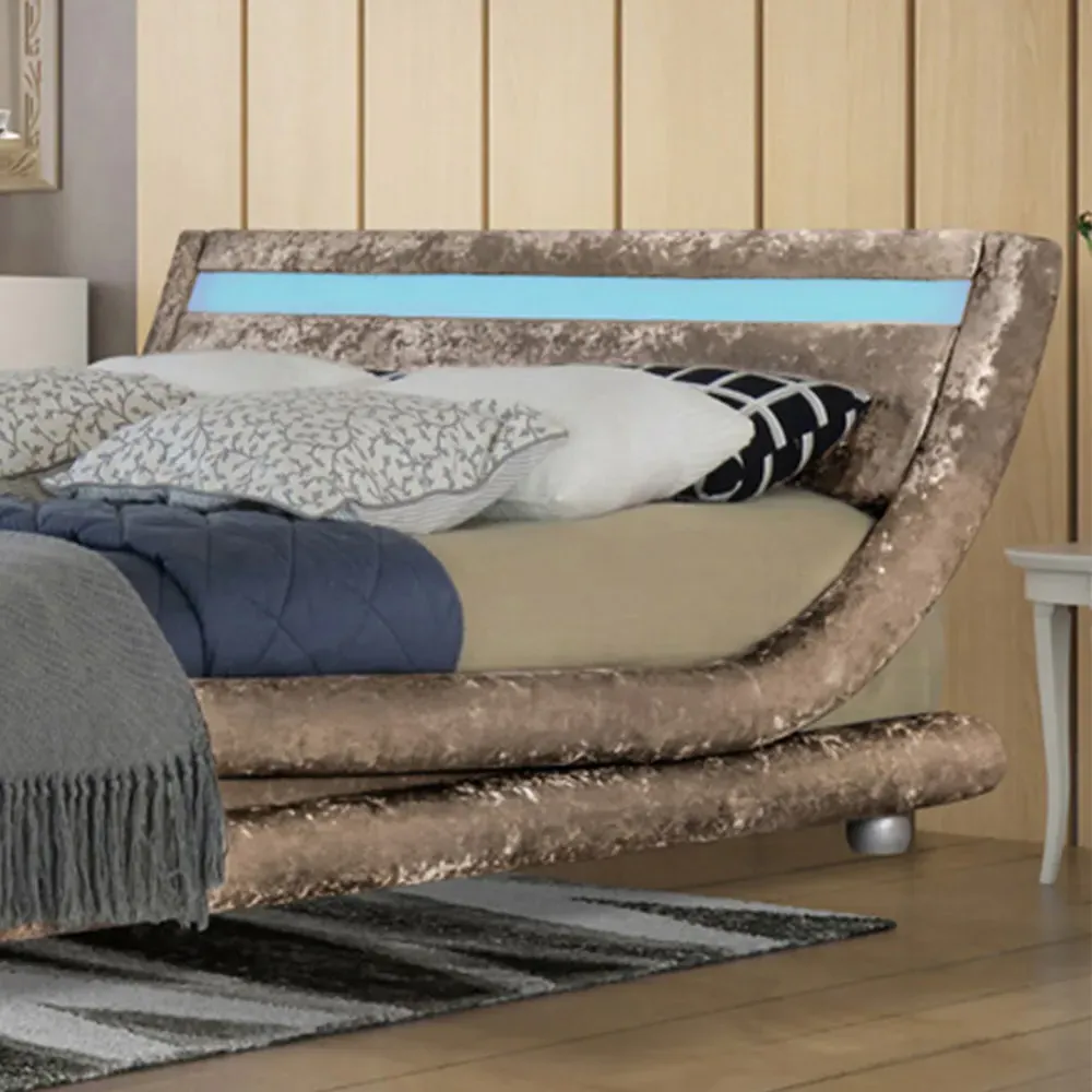 Brooklyn Curved King Size Bed Frame with LED - Truffle, Velvet