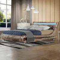 Brooklyn Curved King Size Bed Frame with LED - Truffle, Velvet