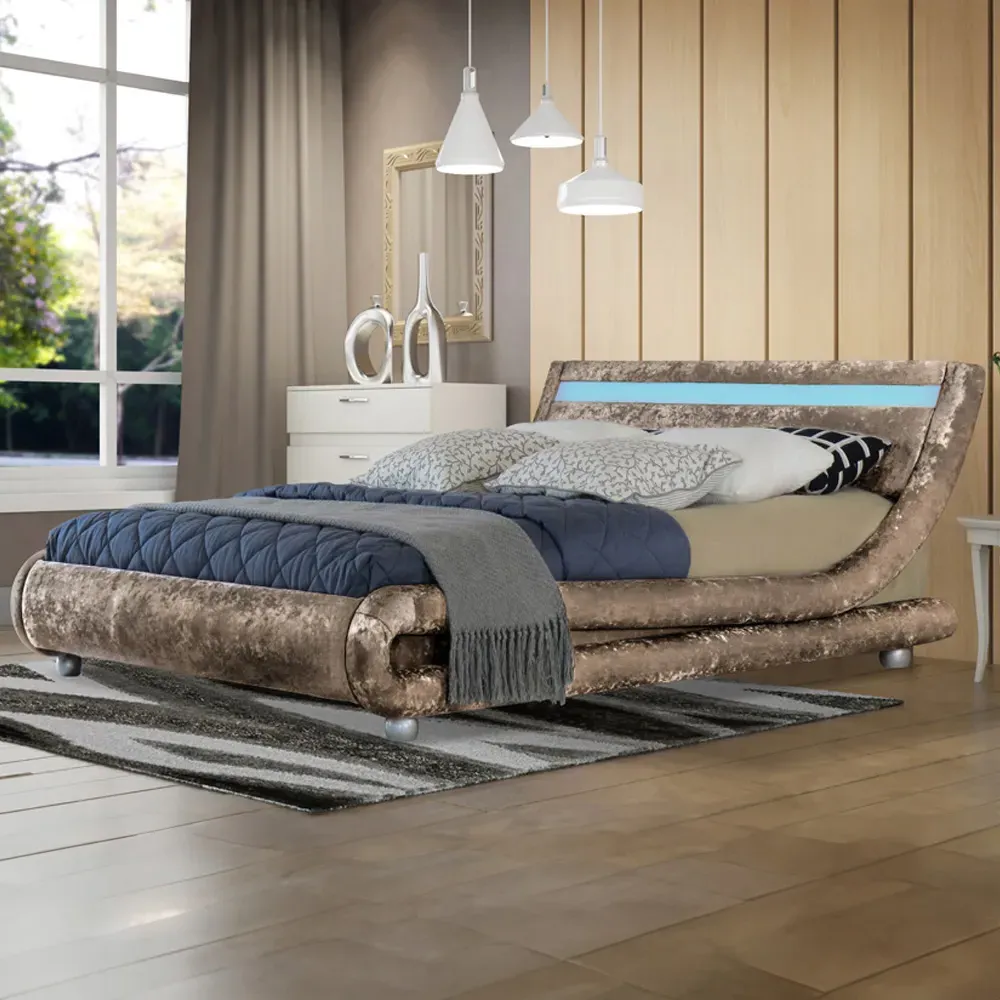 Brooklyn Curved King Size Bed Frame with LED - Truffle, Velvet