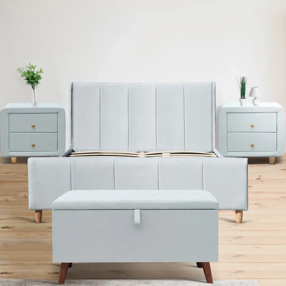 Brooklyn Double 3 Piece Bedroom Set - Blue, Linen