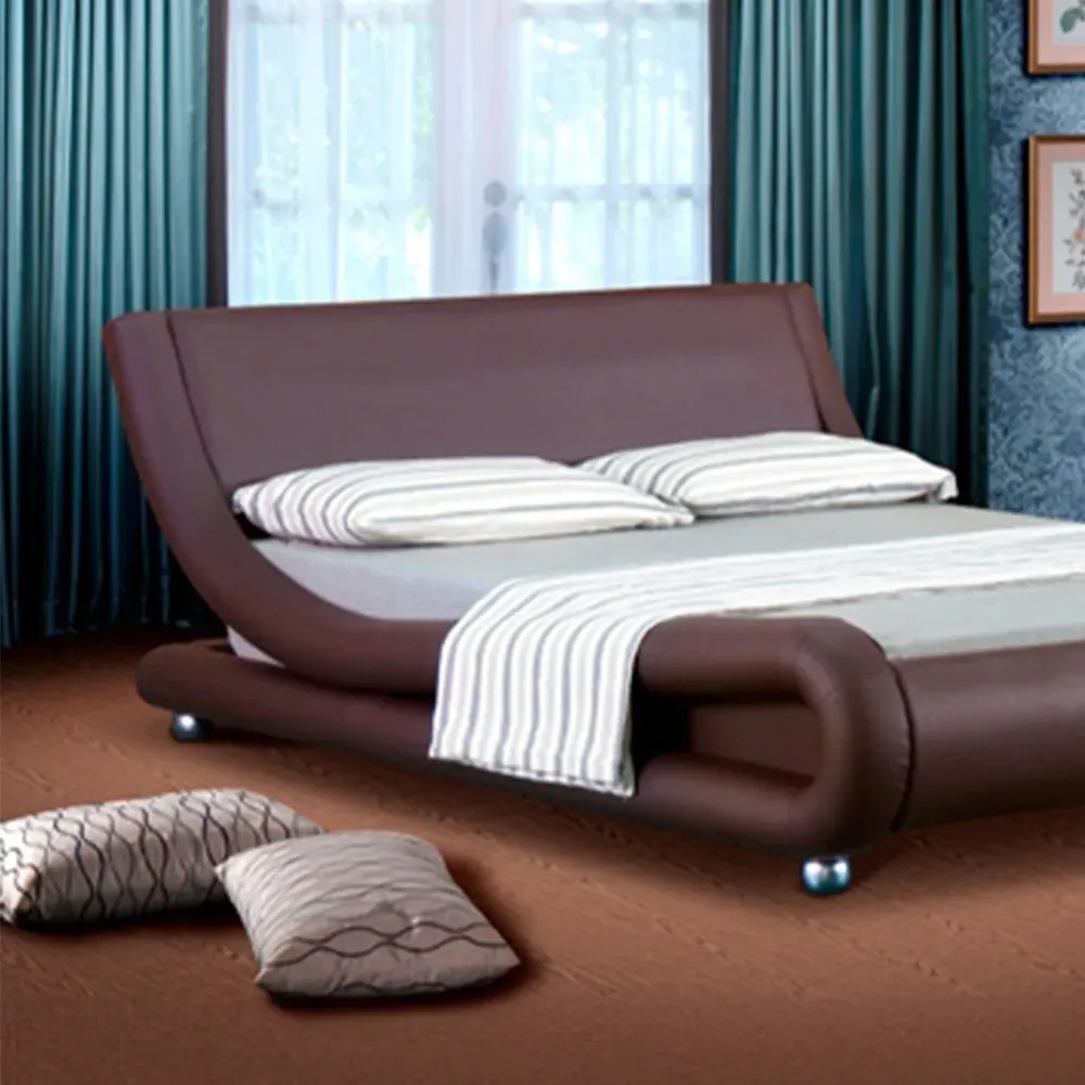 Brooklyn Double Bed Frame - Brown, Faux Leather