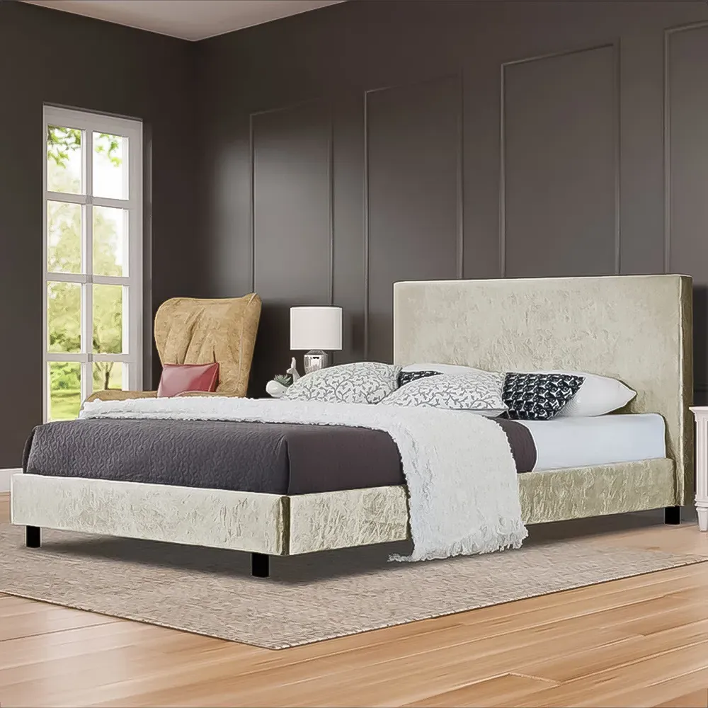 Brooklyn Double Bed Frame - Cream, Crushed Velvet