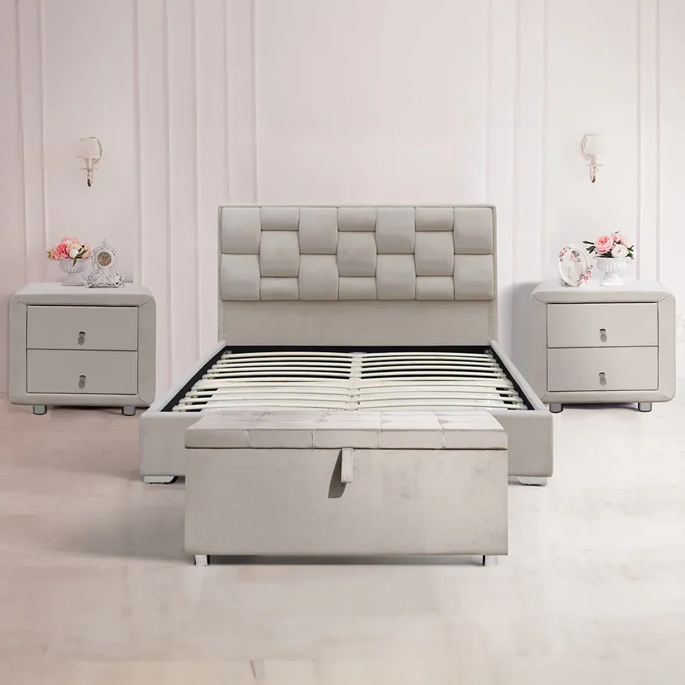 Brooklyn Double Bed Frame - Cream, Velvet