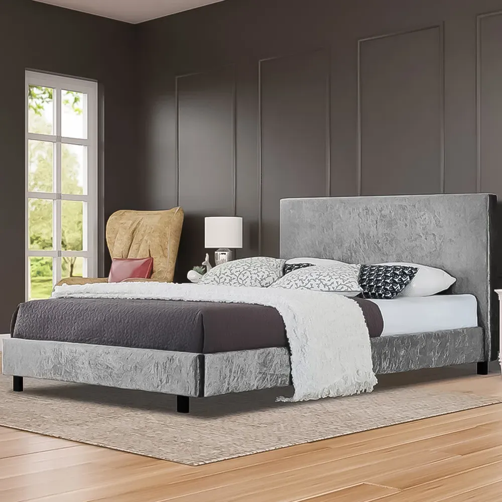 Brooklyn Double Bed Frame - Silver, Crushed Velvet