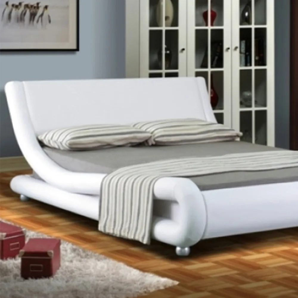 Brooklyn Double Bed Frame - White, Faux Leather