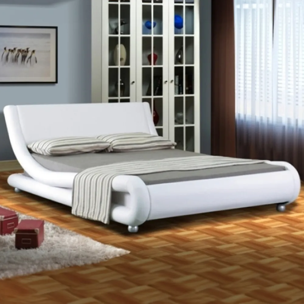 Brooklyn Double Bed Frame - White, Faux Leather