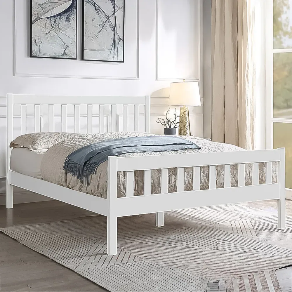 Brooklyn Double Bed Frame - White, Pine