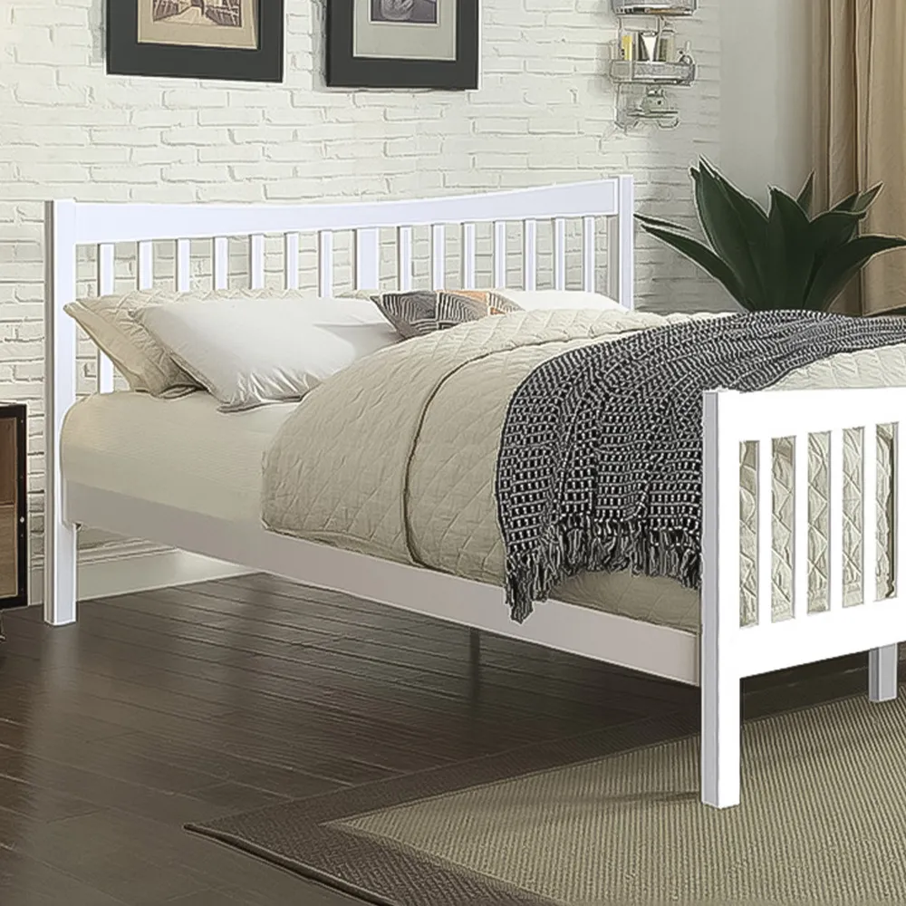 Brooklyn Double Bed Frame - White, Pine
