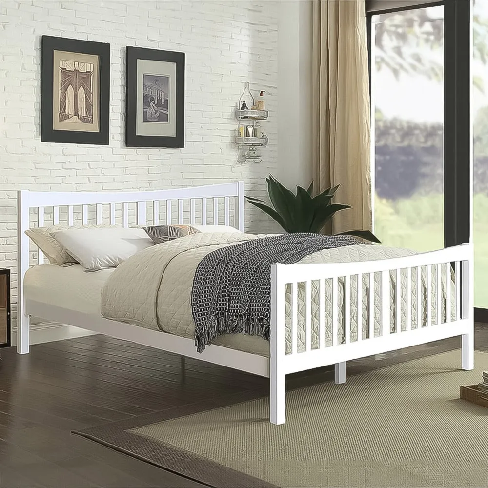 Brooklyn Double Bed Frame - White, Pine