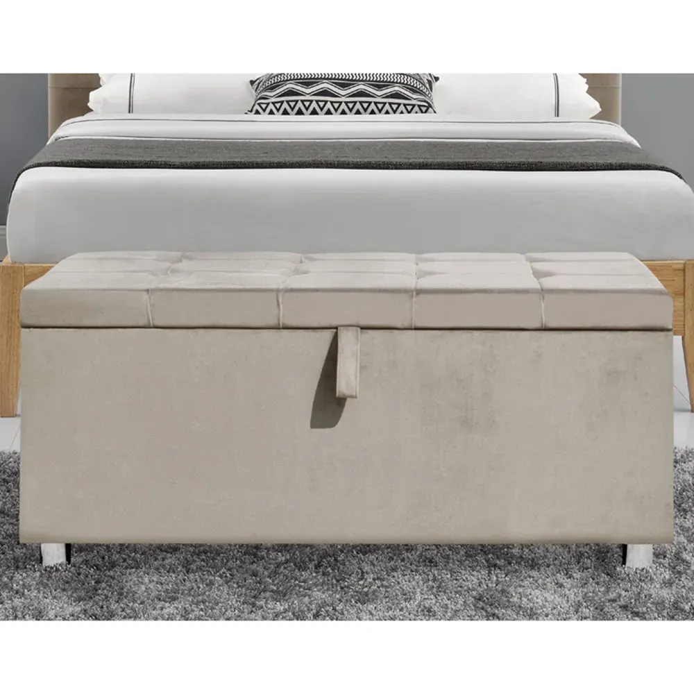 Brooklyn Double Bed Frame with 4 Drawers - Cream, Velvet