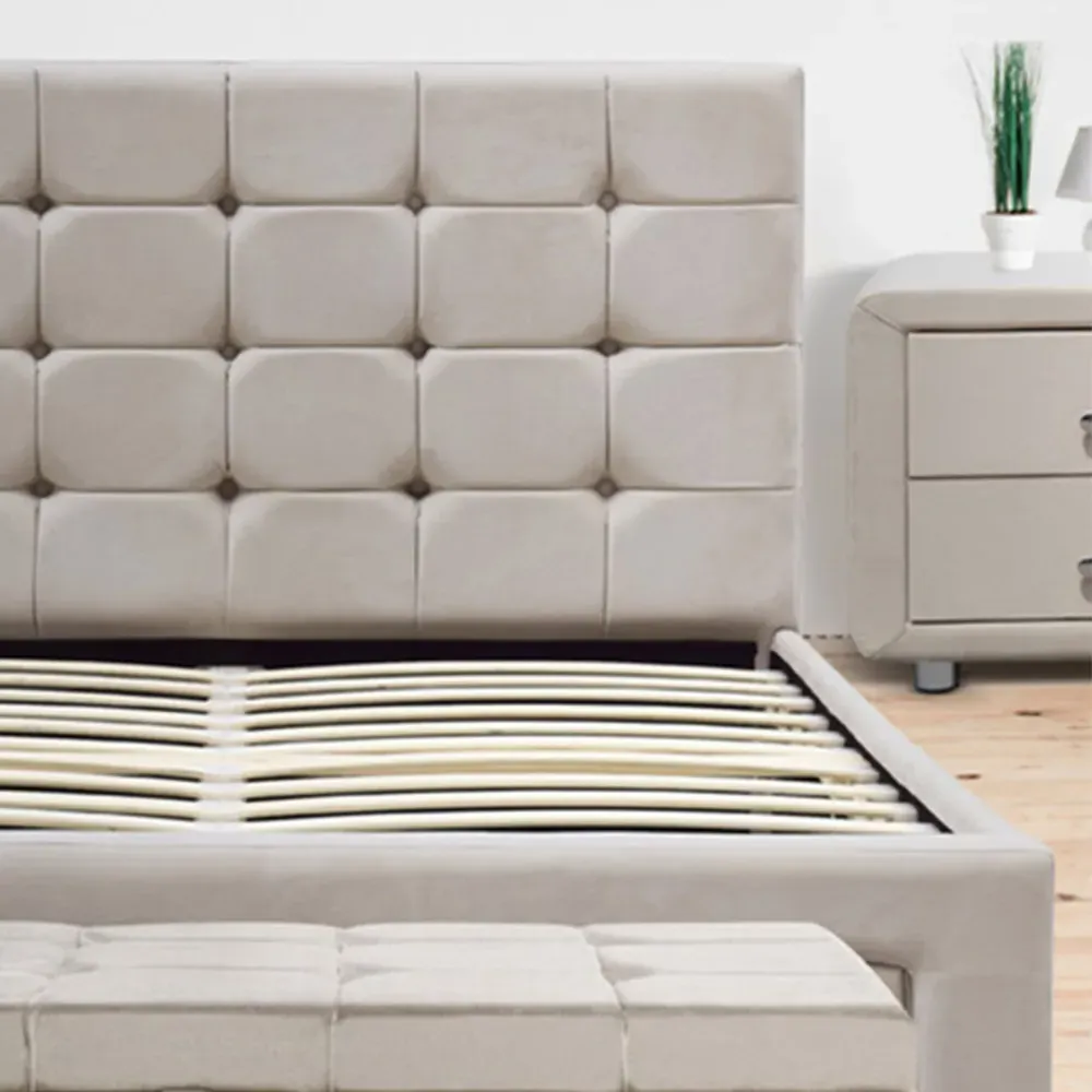 Brooklyn Double Bed Frame with 4 Drawers - Cream, Velvet